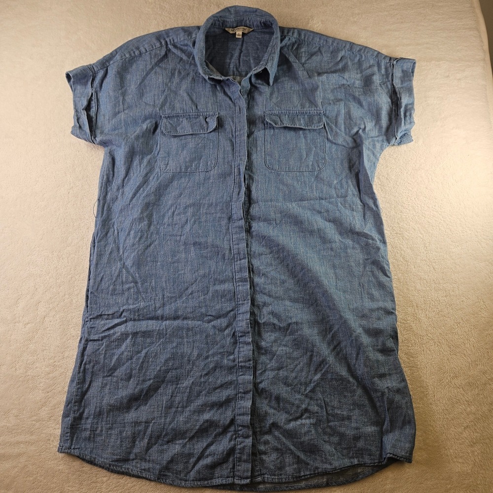Liverpool Los Angeles Chambray Shirt Dress Blue Cotton Short Sleeve XL LM8996SLC